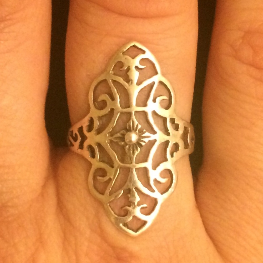 6 3/4 Silver Scroll Ring Vintage Art Nouveau